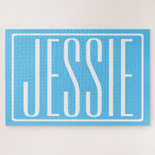 Puzzle Bold & Modern Your Name or Word   White & Sky Blue