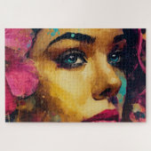 Puzzle Bold Pink Hibiscus et femme Portrait Abstrait (Horizontal)