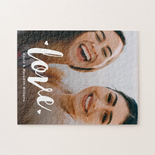 Puzzle Bold Script Love Sisters BFF Family Photo (Horizontal)