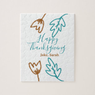 Puzzle Bon thanksgiving bleu brun feuilles de chute fleur