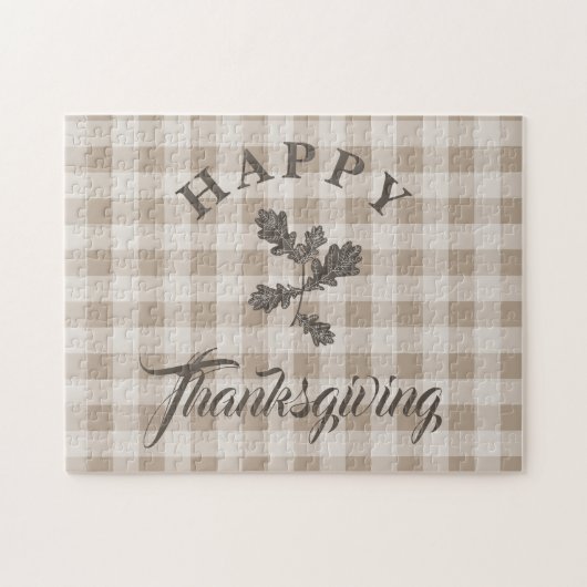 Puzzle Bon thanksgiving de feuillage moderne Taupe Plaid (Horizontal)