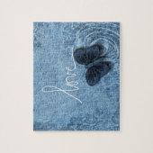 Puzzle Bonbon bleu à amour de papillon de denim (Vertical)