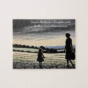 Puzzle Bond en Silhouette Champ avec fille Mère Amour