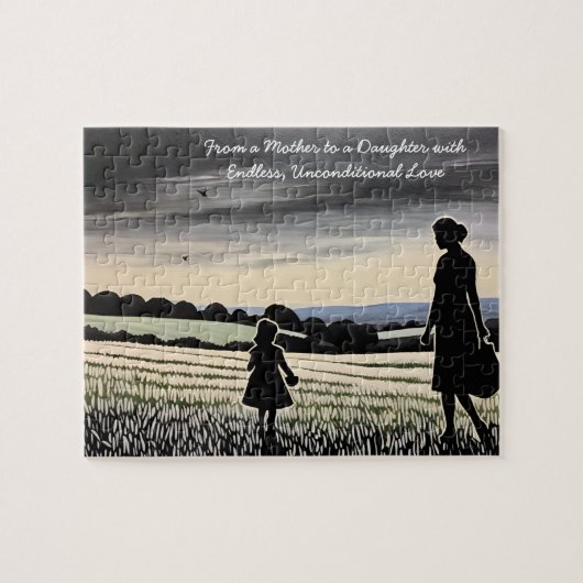 Puzzle Bond en Silhouette Champ avec fille Mère Amour (Horizontal)