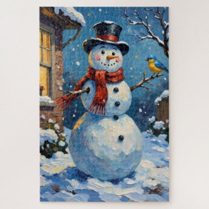 Puzzle Bonhomme de neige nostalgique heureux avec scène h
