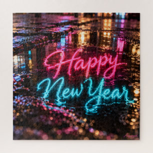 Puzzle Bonne année Reflet de flaque néon