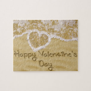 Puzzle "Bonne Saint Valentin" Coeur écrit dans le sable
