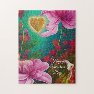 Puzzle Bonne Saint Valentin - Fleurs et Coeurs roses