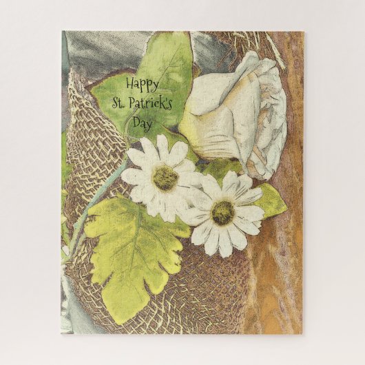 Puzzle Bonne St. Patrick's Day Fleurs blanches tendance I (Vertical)