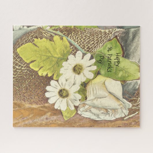 Puzzle Bonne St. Patrick's Day Fleurs blanches tendance I (Horizontal)
