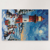 Puzzle Border Collie Christmas Lighthouse Holiday (Horizontal)
