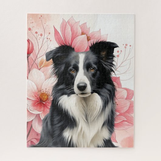 Puzzle Border Collie et lis roses audacieux (Vertical)
