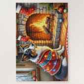 Puzzle Border Collie Fireplace with Christmas Lights (Vertical)