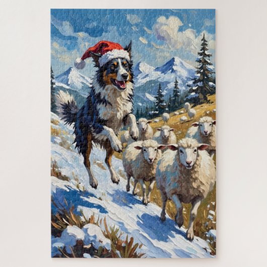 Puzzle Border Collie Herding Christmas Snowballs Hat (Vertical)