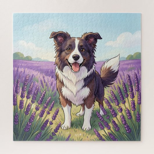 Puzzle Border Collie Heureux Champ de Lavande (Vertical)