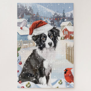 Puzzle Border Collie Paysage hivernal Noël Joie