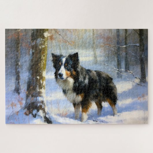 Puzzle Border Collie Qu'il neige Noël (Horizontal)