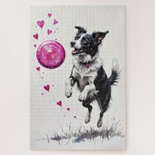 Puzzle Border Collie Saint-Valentin Cœur Disque Catch (Vertical)