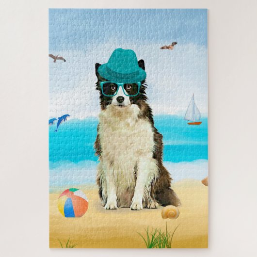 Puzzle Border Collie sur la plage (Vertical)