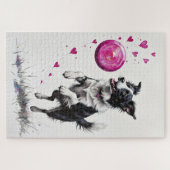 Puzzle Border Collie Valentine's Day Heart Disc Catch (Horizontal)