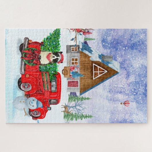 Puzzle Bordure Collie chien dans la livraison de Noël Cam (Horizontal)