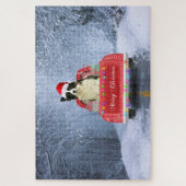 Puzzle Bordure Collie Chien dans Neige assis à Noël (Vertical)