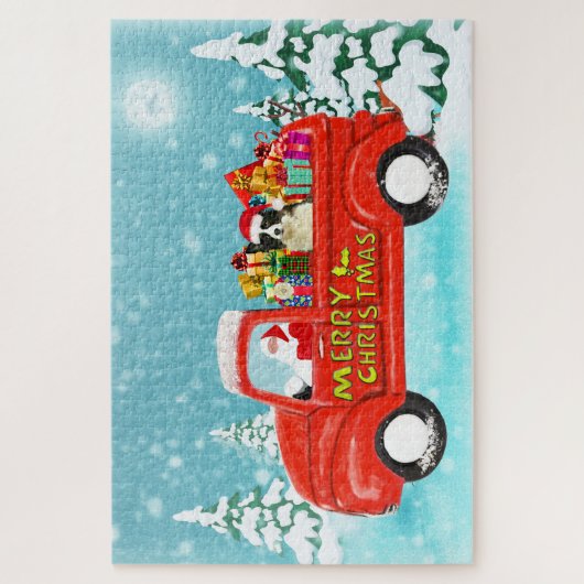 Puzzle Bordure Collie Chien Noël Père Noël Livraison Cami (Vertical)