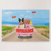 Puzzle Bordure Collie Chien Saint Valentin Coeurs de cami (Horizontal)
