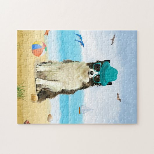 Puzzle Bordure Collie Dog sur la plage (Horizontal)