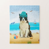 Puzzle Bordure Collie Dog sur la plage (Vertical)