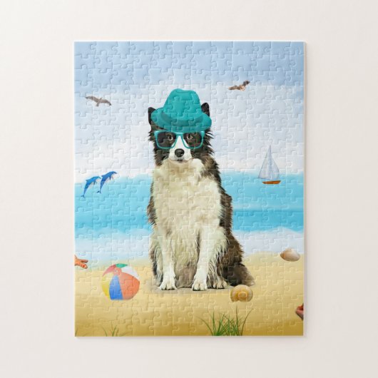 Puzzle Bordure Collie Dog sur la plage (Vertical)