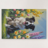 Puzzle Bordure Collie Fleurs de printemps de chien Peintu (Horizontal)