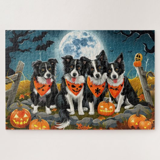 Puzzle Bordure Collie Halloween Éffrayant (Horizontal)