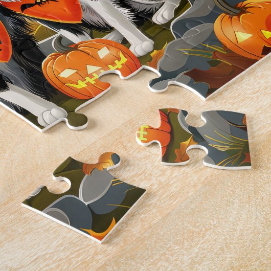 Puzzle Bordure Collie Halloween Éffrayant (Côté)