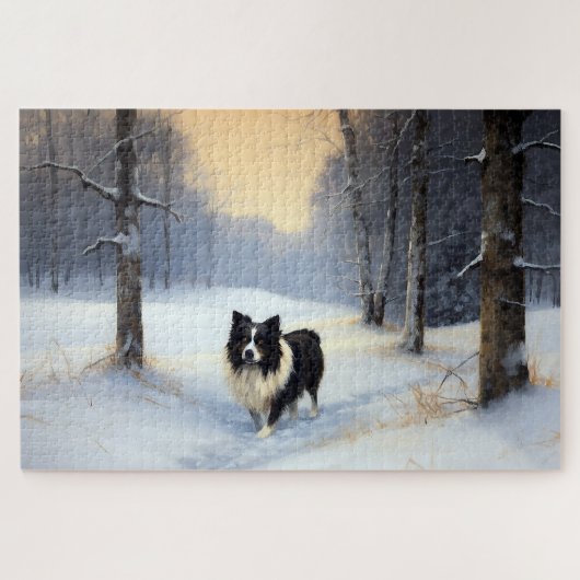 Puzzle Bordure Collie Laisser neiger Noël (Horizontal)