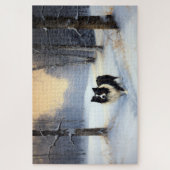 Puzzle Bordure Collie Laisser neiger Noël (Vertical)