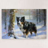 Puzzle Bordure Collie Laisser neiger Noël (Horizontal)