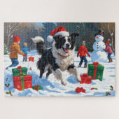 Puzzle Bordure Collie Noël Festive Scène de neige (Horizontal)