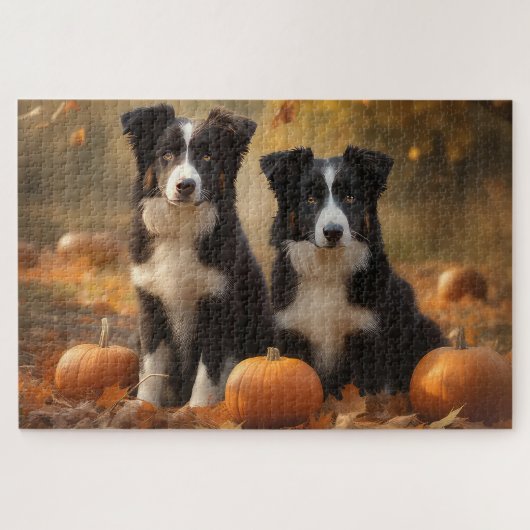 Puzzle Bordure Collie Puppy Automne Citrouille de plaisir (Horizontal)