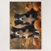 Puzzle Bordure Collie Puppy Automne Citrouille de plaisir (Vertical)