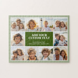 Puzzle Bordure de 10 photos avec texte centré - vert oliv