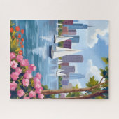 Puzzle Boston Harbor Spring | Boat Bay City Skyline (Horizontal)