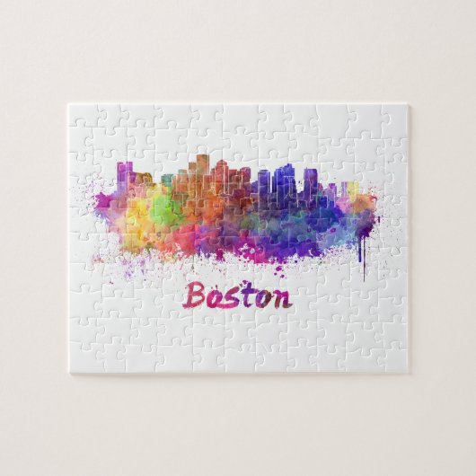 Puzzle Boston skyline in watercolor (Horizontal)