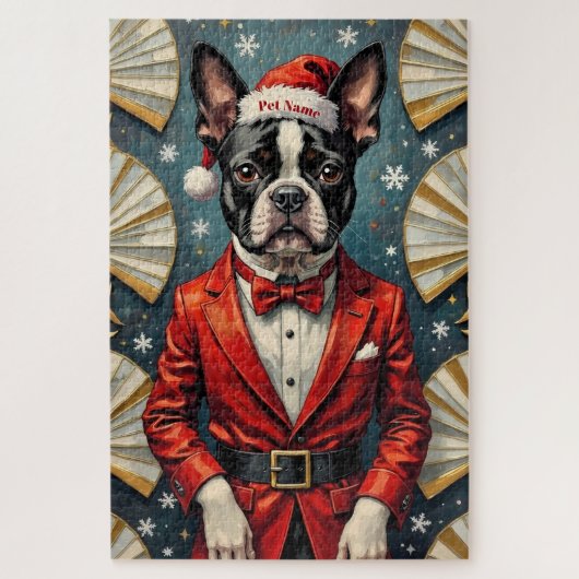 Puzzle Boston Terrier Art Deco Christmas Tuxedo Hat (Vertical)