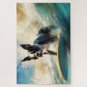 Puzzle Boston Terrier Beach Surfing Peinture (Vertical)