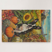 Puzzle Boston Terrier Chien Automne Moisson Thanksgiving (Horizontal)