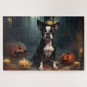 Puzzle Boston Terrier Citrouille Halloween effroi