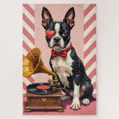 Puzzle Boston Terrier Dapper Valentine's Day Monocle (Vertical)