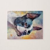 Puzzle Boston Terrier Digital Watercolor Portrait Chien 1 (Horizontal)