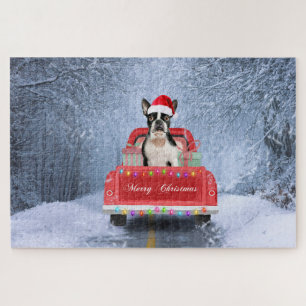 Puzzle Boston Terrier Dog Neige assis sur le camion de No